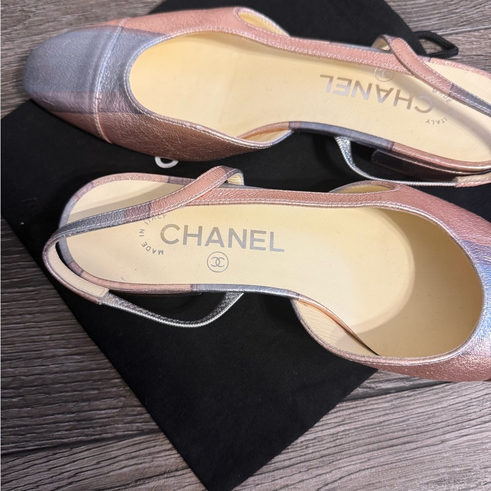 Chanel CC Pink Purple Metallic Slingback Flats - 36.5C - Picture 9 of 10
